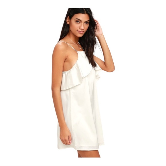 NWT Lulu’s Spice Twirl White Satin Spaghetti Strap Mini Dress Women’s Size Small - Picture 3 of 6